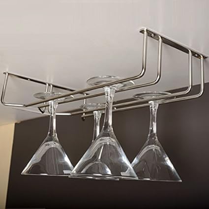 KEEPWELL Stainless Steel Wine Upside Down Glass Holder,Rack for Pubs,kitchen(Silver, 16x9x3-inches)