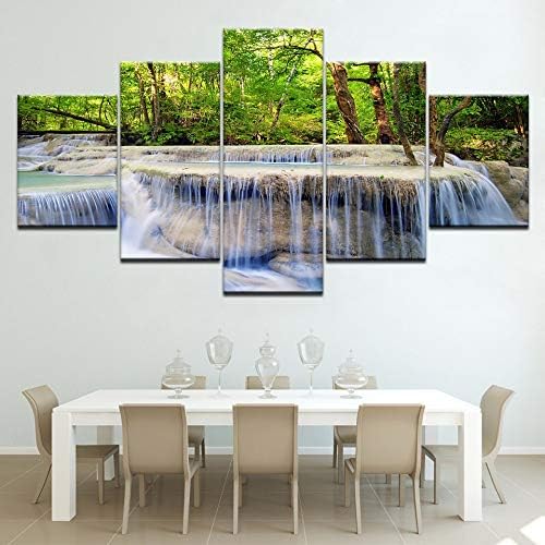Henypt Mural 5 pieces canvas print forest waterfall landscape living room wall art decorative painting (without frame),30x40cmx2 30x60cmx2 30x80cmx1