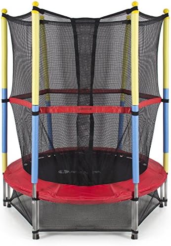Marketworldcup- 55" Round Kids Mini Trampoline w/Enclosure Net Pad Rebounder Outdoor Exercise