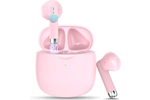JXREV Wireless Earbud, Bluetooth 5.3 Headphones in Ear with Noise Cancelling Mic, Earbud Stereo Bass, IP-X7 Waterproof Sports Earphones, 32H Playtime USB C Charging Buds Pink for Android iOS