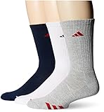 adidas Men's Cushioned Crew Socks (3 Pack), Large, Collegiate Navy/Power Red | White/Collegiate Navy | Heather Grey/Collegiate Navy