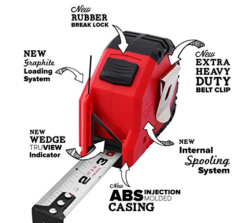 25' Foot QUICKDRAW PRO Self Marking Tape Measure - 1st Measuring Tape with a Built in Pencil - Contractor Grade Steel Tape - 25 Foot Power Locking Tape Ruler