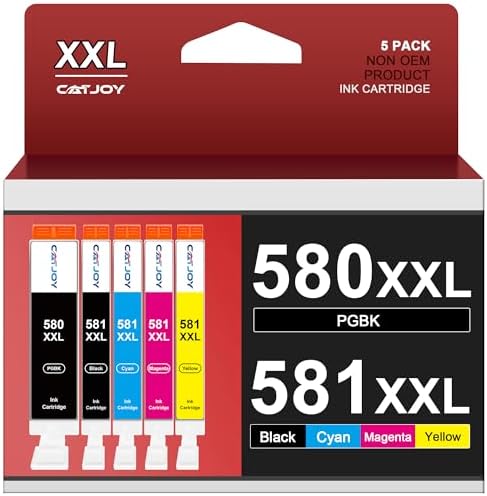 CATJOY 580 581XXL Ink Cartridge Replacement for Canon 580 & 581 ink cartridges for TS705 Ink Cartridges for Pixma TS6350 TS6250 TS8250 TS6351 TS6251 TS705 TS8550 TS6250 TS8500 TS8252 TS9150 (5-Pack)