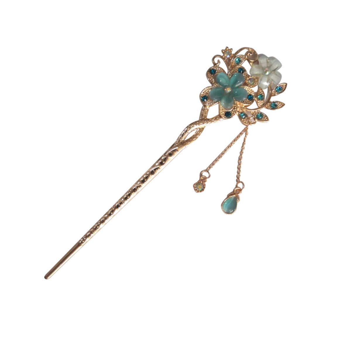 FRCOLOR Chinese Hair Stick Rhinestone Hair Chopsticks Flower Hair Clip Vintage Tassel Hair Pin Hair Making Accessories for Women (Blue)