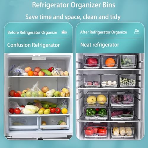 Clear Stackable Fridge Organizers & Storage XVersion 2PCS Large Fridge Storage Containers with Draining Tray - Organizer Boxes for Vegetables & Fruits (V2)