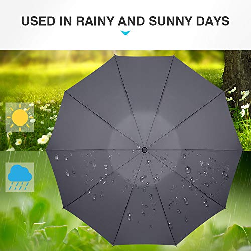 Bodyguard Inverted Windproof Umbrella with Teflon Coating, 10 Ribs Auto Open and Close Travel Umbrella, Portable Reverse Umbrellas with Leather Cover - Thumbnail 5