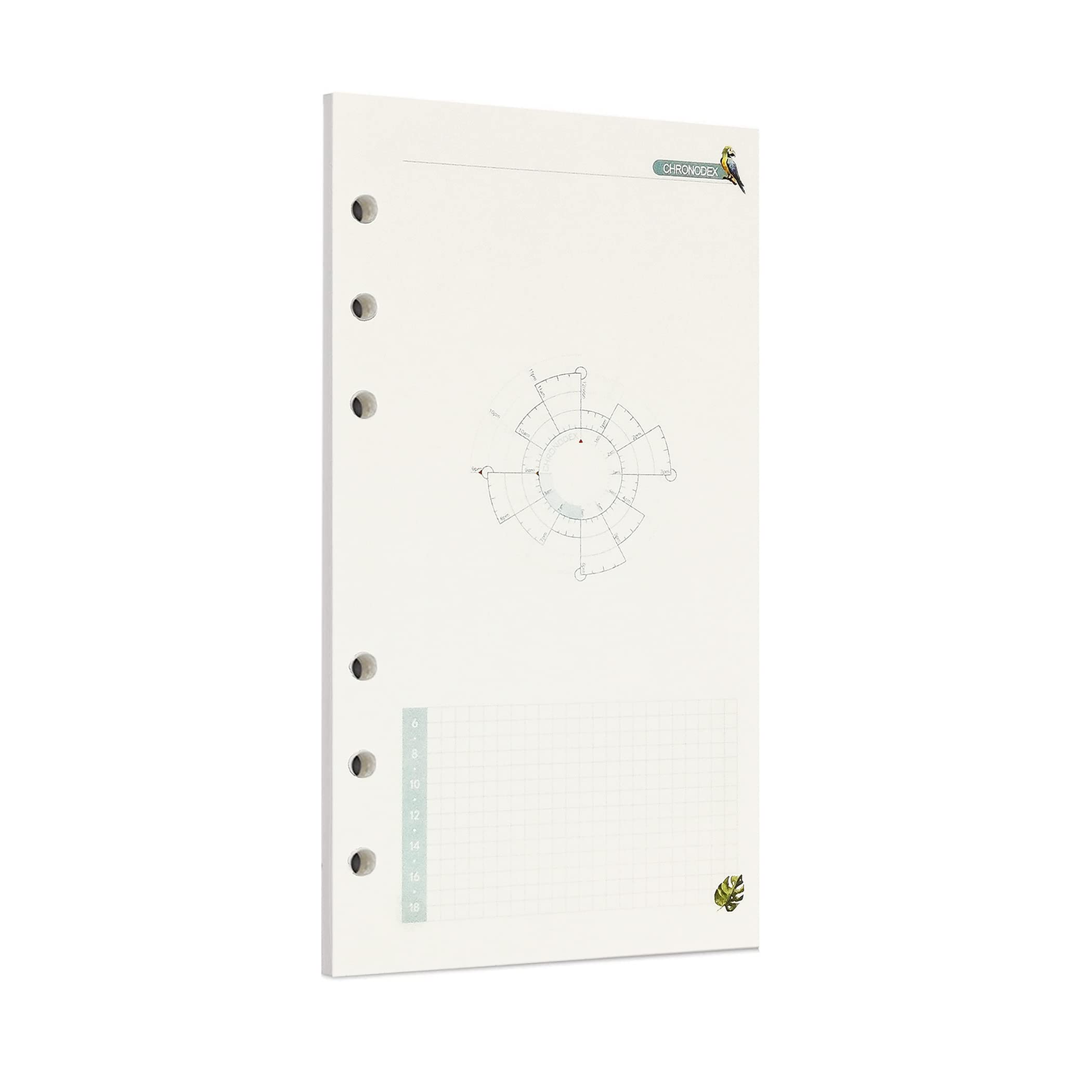 Zelten 45 Sheets 90 Pages Colorful Loose Leaf Punched Paper Refills Paper for 6 Hole Binder Personal Organizer Diary Notebook Refillable Planner (A6, Rainforest Time Chart)