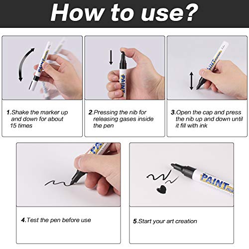 AVAVA Metallic Paint Markers Pens for Rocks,Ceramic,Metal, Glass,Halloween Pumpkin,Wood,Fabric,Plastic,Paper,Christmas DIY Art Crafts,Medium Tip with Quick Dry (3Black+ 3White)