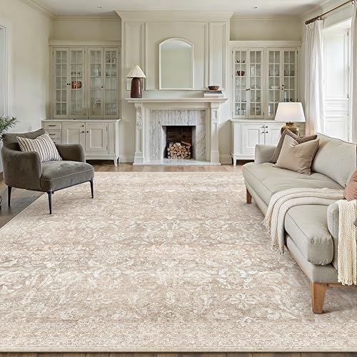 PureCozy Beige Vintage Teppich Wohnzimmer 200x300cm Waschbar