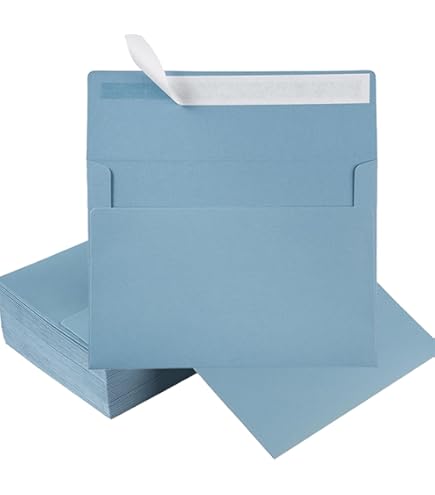50 Pack 5 X 7 Envelopes Colored Self Seal For Wedding, Party Invitations, Greeting Cards, Announcements, Photos, 5.24 X 7.21 Inches (Dusty-Blue