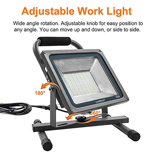 LEPOWER LED Work Light 50W, Portable Work Light with Plug, IP66