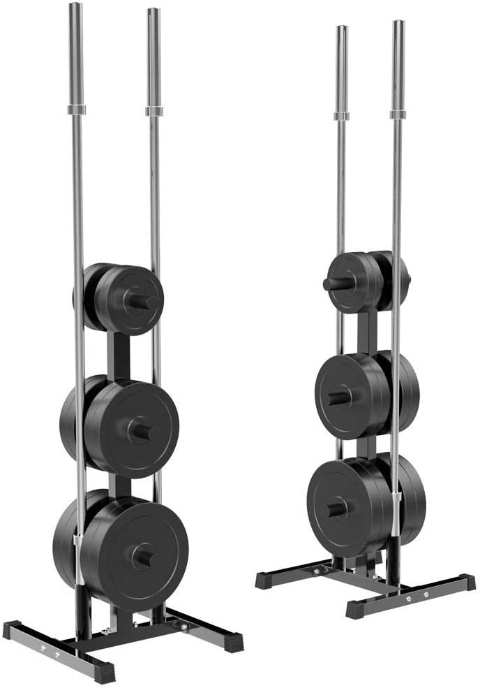 Topeakmart Tree Olympic Plate Rack Weight Bumper Plate Holder with 2 Bar Holders Black : Sports & Outdoors
