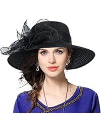 Kentucky Derby Dress Church Cloche Hat Sweet Cute Floral Bucket Hat (Leaf-Black), Medium