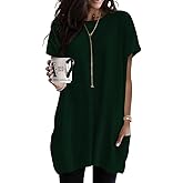 Poetsky Summer Womens Tunic Tops for Leggings with Pockets Short Sleeve Casual Long T Shirts S-3XL