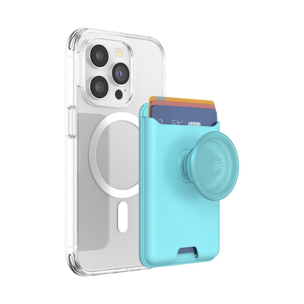 PopSockets Phone Wallet with Expanding Grip and Adapter Ring for MagSafe, Phone Card Holder, Wireless Charging Compatible, Wallet Compatible with MagSafe - Butterfly Pea Blue