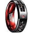 Vakki 8mm Men's Red/Blue/Black Tungsten Carbide Rings with CZ Inlay Carbon Fiber Wedding Band Beveled Edge Comfort Fit Size 6-15