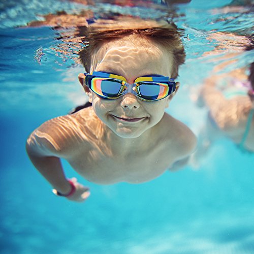 Hurdilen Kids Swim Goggles, Swim Goggles for kids Swimming Goggles with Anti-Fog UV Protection No Leaking Coated Lens with Nose Clip, Earplugs,Case for Boys Girls Youth Kids