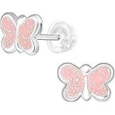 925 Sterling Silver Children's Epoxy Butterfly Stud Earrings