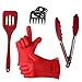 Kitchen & BBQ Tool Set- Heat Resistant Silicone Gloves for Cooking, Grilling Barbecue, Baking. Durability For Temperatures Up To 425 F° includes Tongs with Silicone Tips-Meat Claws-Silicone Spatula