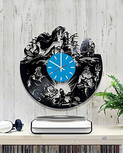 The Little Mermaid vinyl clock, walt disney vinyl wall clock, vinyl record clock hans christian andersen animated fantasy film princess ariel kids clock wall art home decor