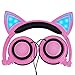 Cat Ear Kids Headphones USB Rechargeable&LED Light Up Foldable Over Ear Headphones Headsets for Girls,Boys,Compatible for iPad,Kids Tablet (01Old Pink)
