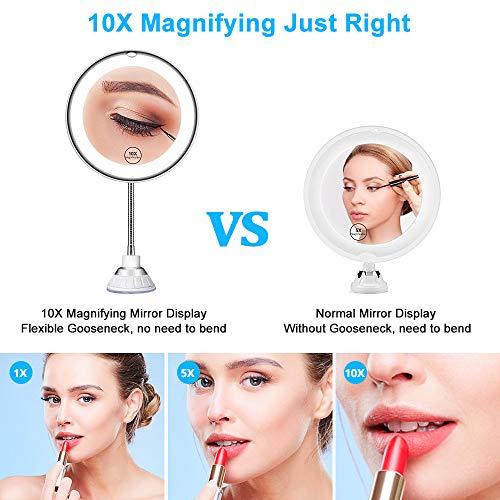 10X Magnifying Makeup Mirror, LED Mirror Adjustable Flexible Gooseneck & Locking Suction Cosmetic Mirror, Magnification Mirrors, 360° Swivel Wall Mirror, Vanity Mirror For Home Bathroom