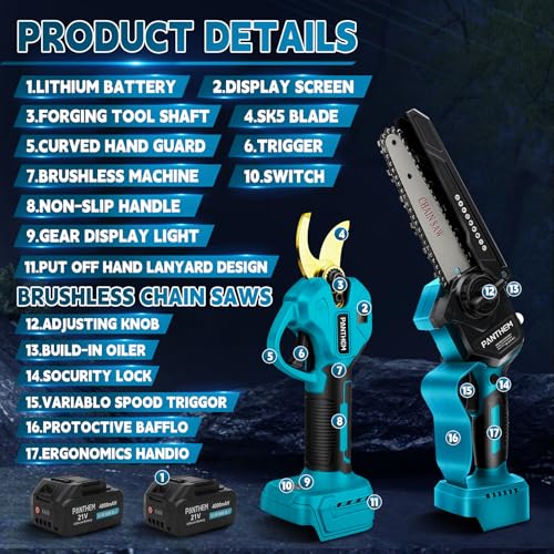 Battery Pruner Branch Chainsaw Professional Pruning Saw Compatible with Makita 18 V (without Battery), 4 in 1 Mini 6 Inch Battery Chainsaw and Lopper Telescopic Electric Telescopic Saw Working Height up to 4.6 m