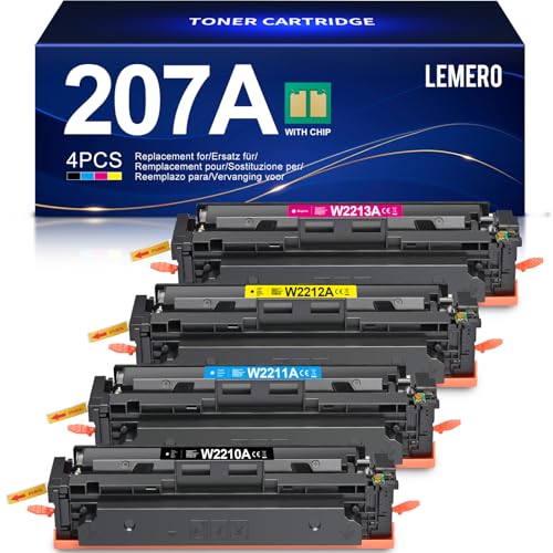 LEMERO 207A Toner Compatible with HP Color LaserJet Pro MFP m283fdw m282nw m255dw m283fdn m255nw W2210A W2211A W2212A W2213A 207X (Black, Cyan, Magenta, Yellow) 4 Pack