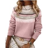 Women's Fair Isle Sweater Casual Vintage Crew Neck Knitted Sweater Cute Graphic Fall Fashion Pullover Jumper Tops
