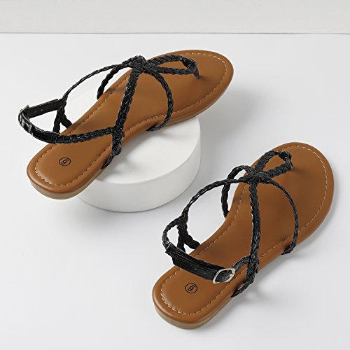 Rekayla Flat Sandals Braided Strap Tong Sandal for Women Black 08