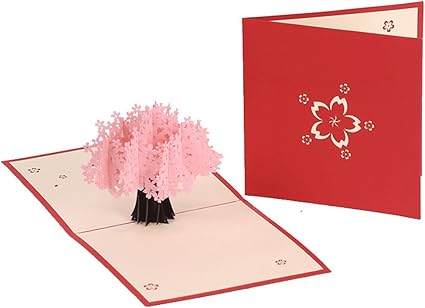 Amazon Mylifeunitハンドメイド3dグリーティングカード 桜pop Up Card With Envelope 5 9 X 5 9 レッド 紙製品 文房具 オフィス用品