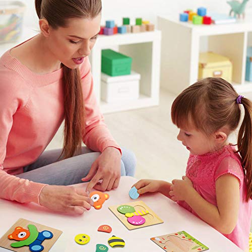 Wooden Jigsaw Puzzles, [8 Puzzles] Animal Puzzles for Toddlers Kids 1 2 3 Years Old Boys and Girls Educational Toys with 8 Animals Patterns, Vibrant - Thumbnail 6