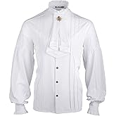 H&ZY Mens Pirate Shirt Vampire Medieval Renaissance Victorian Steampunk Gothic Ruffled Adult Halloween Costume