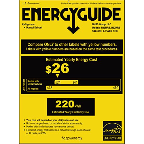 Honeywell Compact Refrigerator 3.3 Cu Ft Mini Fridge with Freezer, Single Door, Low noise
