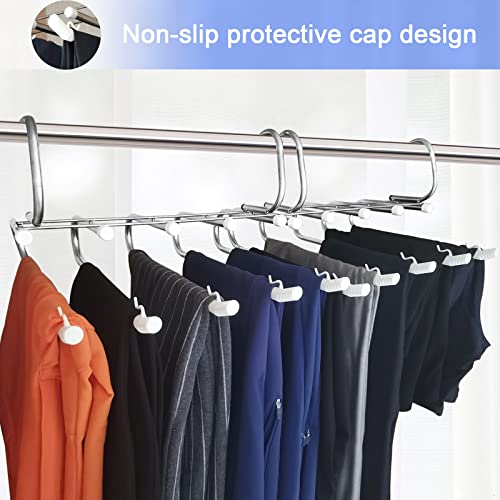 Non Slip Pants Hangers, Space Saving for Closet Organizer 5 Multiple Layered, Metal Stainless Steel Rack for Scarf Jeans Trousers ( White, 2 Pack) (White)