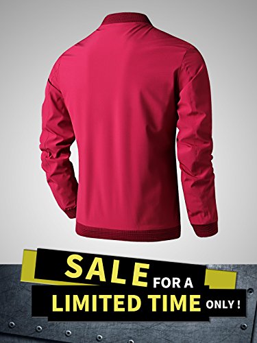 LTIFONE Mens Casual Jacket Zip Up Lightweight Bomber Flight Sportswear Jacket Windbreaker Softshell with Ribbing Edge(Red,L)