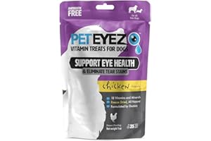 PetEyez Tear Stain Remover Vitamin Treats for Dogs - Support Eye Health & Reduce Itching & Tear Stain Buildup - 100% Natural Dog Treats w/Superfoods, Antioxidants & Nutrients - Chicken Flavor - 1oz