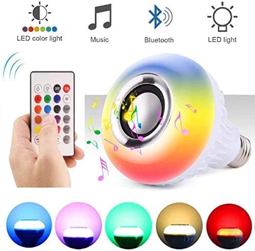 POWLAB LED Music Light Bulb, Multi-Color Changing LED Wireless Bluetooth Music Light Bulb Speaker with Built-in Stereo Speaker and Remote Control for Party, Home, Halloween Christmas Decor