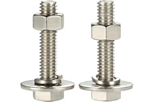 Mellewell 1/4-20 x 4-1/2" Hex Head Bolts with Hex Nuts and Thick Flat & Lock Washers, Fully Threaded, Stainless Steel 18-8, Plain Finish, 8 Sets