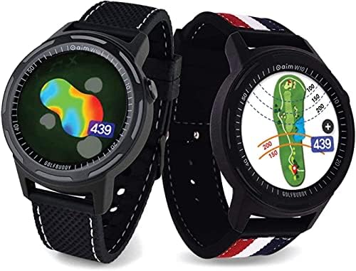 Golf Buddy Aim W10 GPS Watch, Advanced Smart Golf Watch, Full-Color Touch Screen, 40,000 Preloaded courses, Red/White/Blue & Black Wristband Golf Buddy Aim W10 GPS Watch, Advanced Smart Golf Watch, Full-Color Touch Screen, 40,000 Preloaded courses, Red/White/Blue & Black Wristband