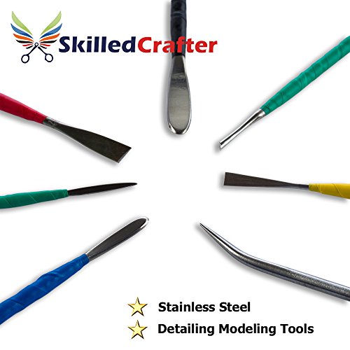 Skilled Crafter Ceramics Tools. Professional Quality Clay Modeling & Pottery Sculpting Set. 28 Stainless Steel & Aluminum Tools in 17 Piece Set + FREE Needle Tool. Best for Clay, Sculpey, Polymer, Wax - Thumbnail 7