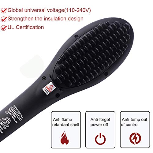 HONGNAL Hair Straightener Brush with Anion Ceramic Iron, Straightening Brush Comb Anti-scald Faster Heating, 110-240V Hot Combs Hair Straightener Auto Shut Off Digital Controls - Thumbnail 3