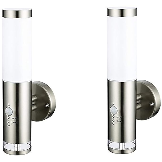 2 x Edelstahl LED Außenwandleuchte - Wandleuchte Lisa 2 mit Hauptlicht und Grundlicht und Bewegungsmelder, Außenlampe Außenle