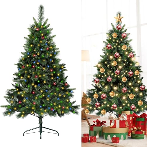 View 1 of 6.5Ft Prelit Classic Spruce Artificial Christmas Tree with LED Lights, PVC Needle Foliage, 'Feel Real' Artificial Full Christmas Tree with Timed Remote Control and Foot Switch Device, Christmas Decor