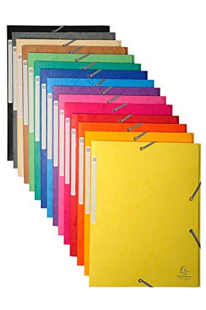 Exacompta - Ref 17100H - Elasticated 3-Flap Folder - 240 x 320mm in Size, Suitable for Storing A4 Documents, 425gsm Laminated Card, FSC-Certified - Assorted Colours (Pack of 50)