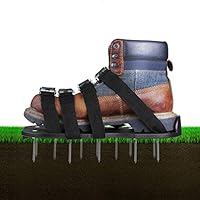 Fun2Us Lawn Shoes with 8 Adjustable Straps Aluminium Alloy Buckles Heavy Duty Aerating Shoes Green Spiked Sandals Lawn Aerator Shoe for Aerating Your Lawn Or Yard (Black)