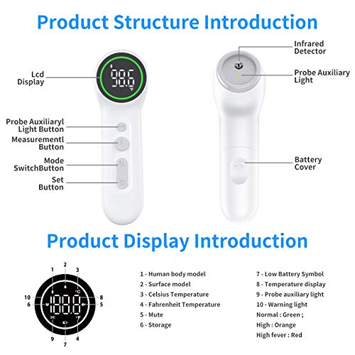 Infrared Digital Thermometer Forehead for Adults Baby Kids, No Touch Scanning Forehead Thermometer with Fever Alert Probe Auxiliary Light (Upgraded)