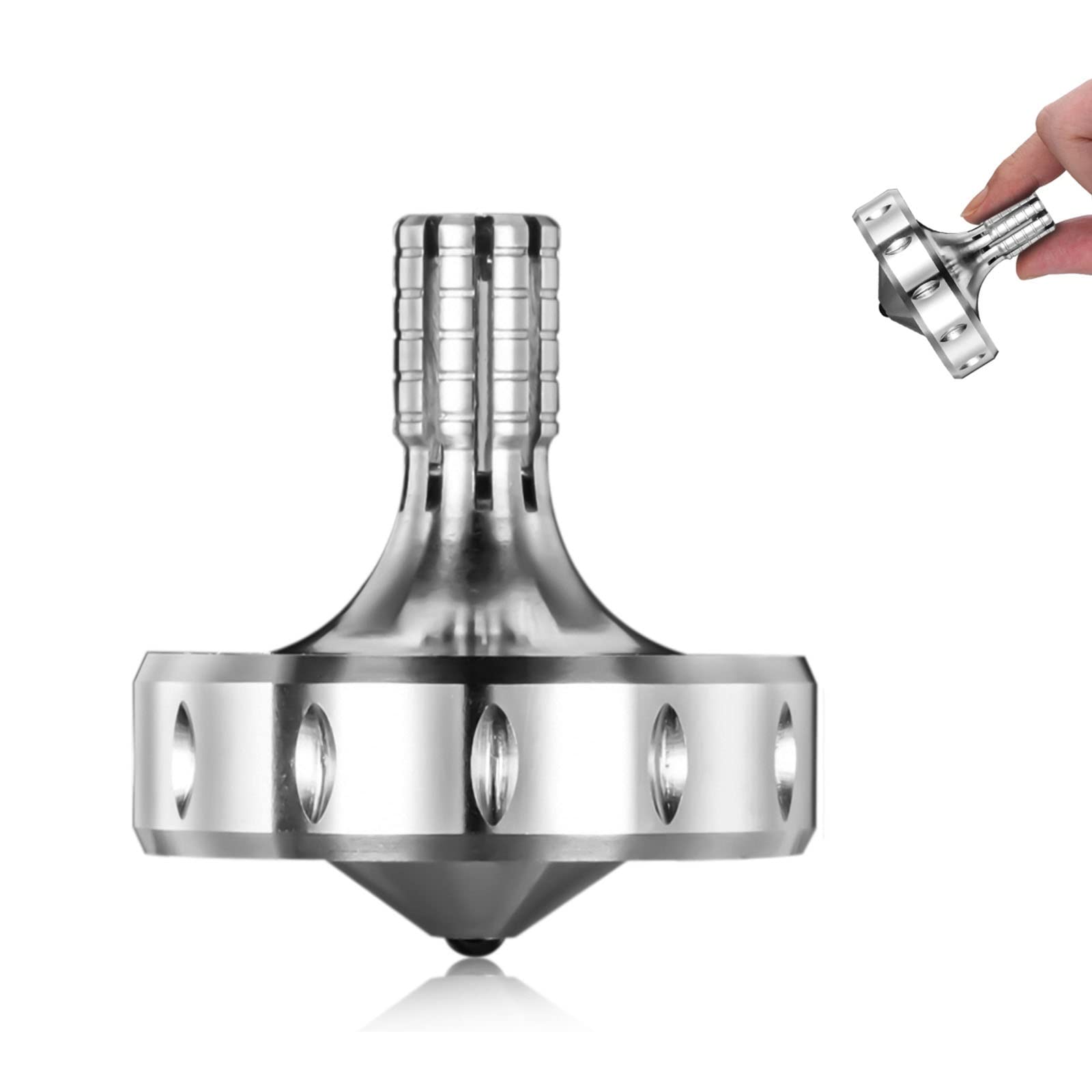 Precision Metal Spinning Top, Perfectly Balanced, Spin Smooth, Long Rotation Time, Easily Over 10 Minutes, Portable EDC Toy (S, Silver)