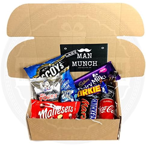 The 'LAZY MAN MUNCH' Gift Box - Jack Daniels & Coke, McCoys, Yorkie, Mars, Snickers, Maltesers, Mr Porky Pork Scratchings, Dairy Milk and Walnut Whip - Exclusively By Moreton Gifts