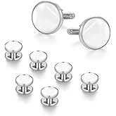 wynameleri Mens Classic Shirts Cufflink Studs, Mother-of-Pearl Tuxedo Shirt Button and Cuff Links Set, Formal Business Wedding Jewelry